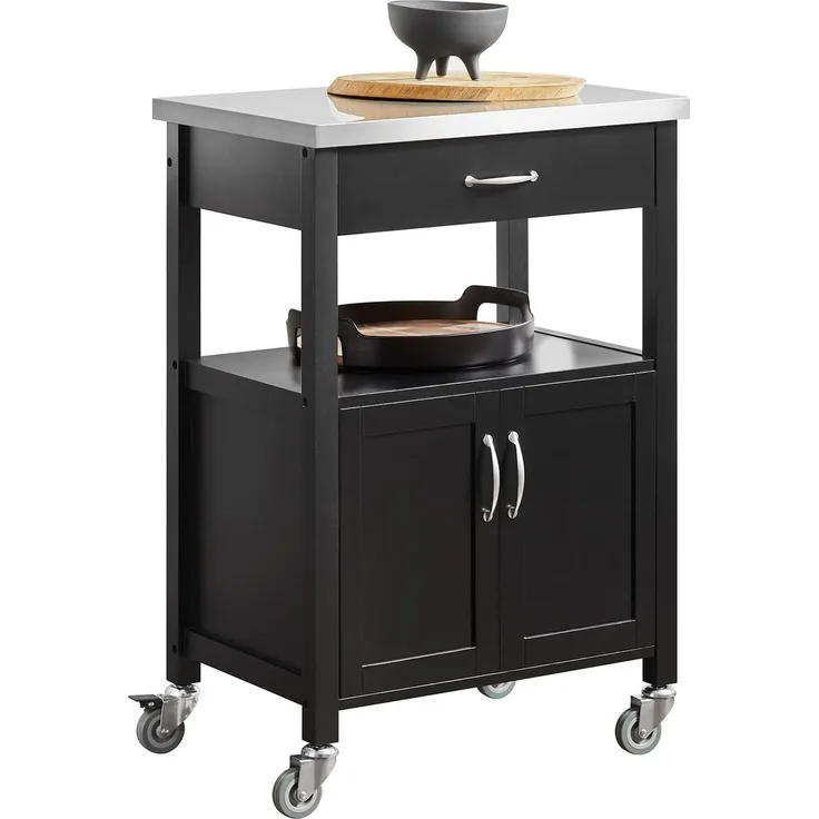SoBuy FKW22-SCH Küchenwagen mit Edelstahlplatte Servierwagen Rollwagen Getränkewagen fürs Büro BHT ca. : 60 x 91 x 44,5 cm