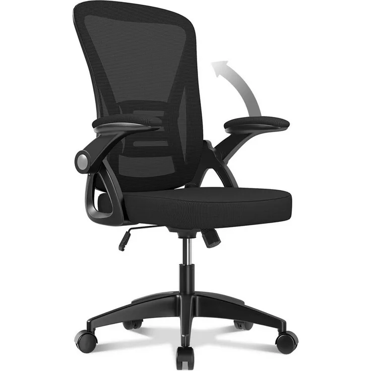 BIGZZIA Bürostuhl Ergonomischer Sitz, Sessel mit 90° klappbarer Armlehne,Lordosenstütze,höhenverstellbar