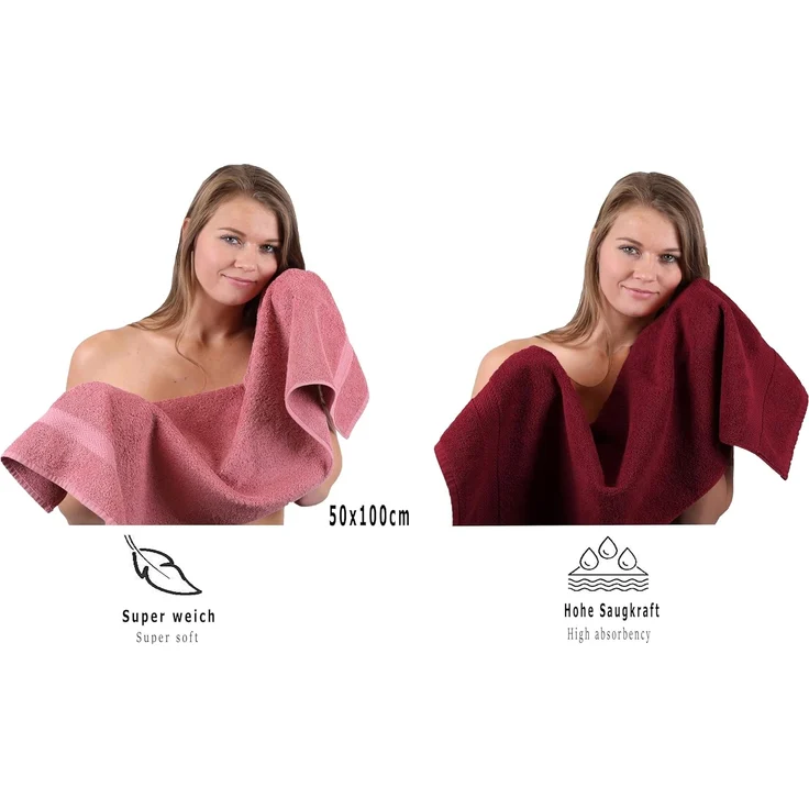 Betz Handtuch Set 10-TLG. Handtuch-Set Premium, 100% Baumwolle, (Set, 10-tlg), Farbe Altrosa & Dunkelrot – Bild 6