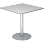 bümö Besprechungstisch, Esstisch klein, Tisch eckig 80x80 cm - kleiner Esstisch grau, Rundtisch Esstisch 2 Personen mit Holz-Platte, Säule aus Metall in silber, Konferenztisch, Bistrotisch, STF88-5-S