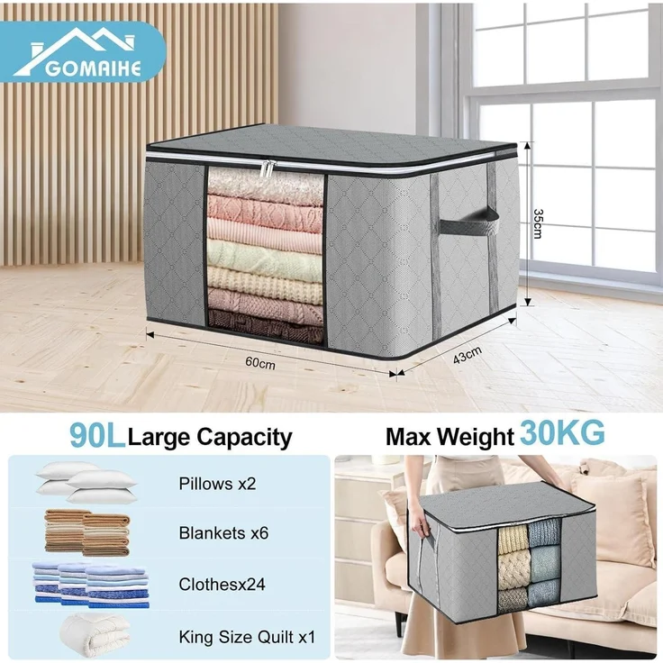 GoMaihe 90L Aufbewahrungstasche 8er Set Organizer für Bettdecken Grau – Bild 3