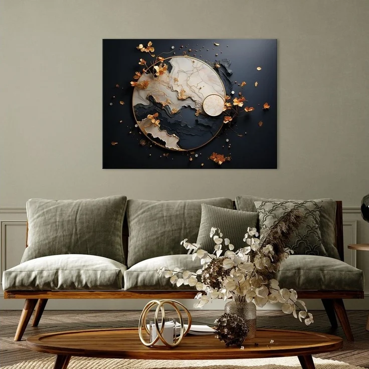 Wallarena Leinwandbild Marmor Abstrakt Glamour Schwarz Schlafzimmer, Wohnzimmer 60x40 cm, Marmor, 60x40 cm – Bild 2