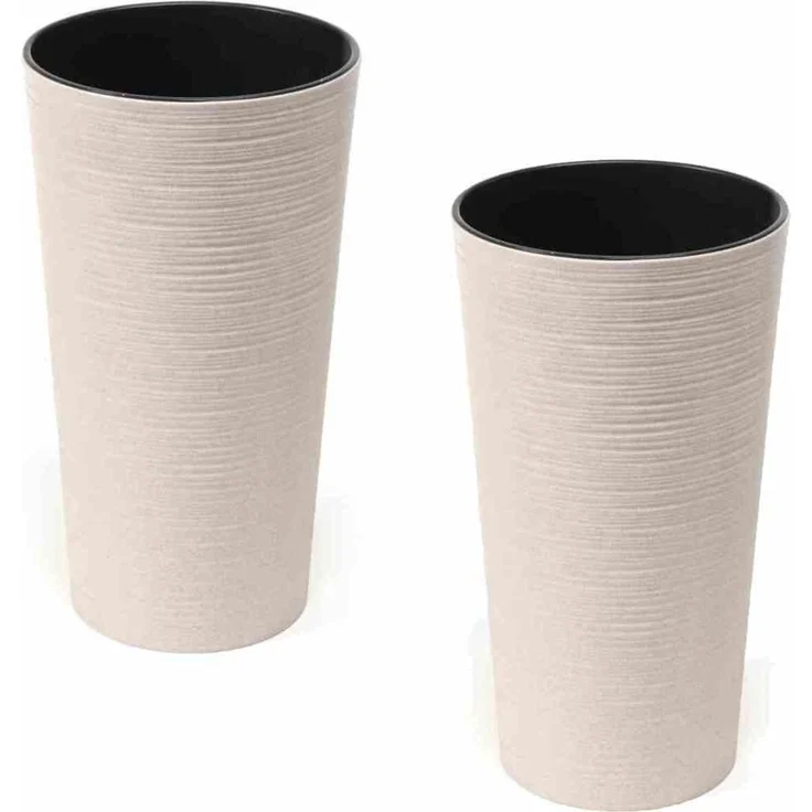 Pflanzgefäß LOCON 2er-Set Ø 30 × 57 cm weiß – modernes Rillendesign mit bis zu 40 % Holzfaseranteil, inkl. schwarzem Einsatz, ideal für Indoor & Outdoor, SIENA GARDEN – Bild 1