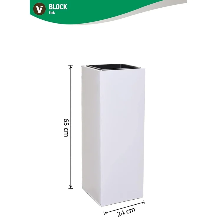VIVANNO Pflanzkübel Blumenkübel Zink "Block", Weiß 24x24x65 cm (mit Einsatz) – Bild 7