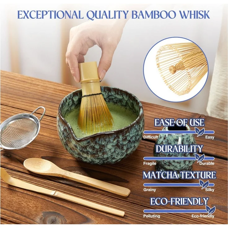 Coradoma Teeservice Matcha Tee Set Zubereitungsset Geschenkset mit Bambus Chasen, Japanisch Traditionell für Teezeremonie – Bild 3