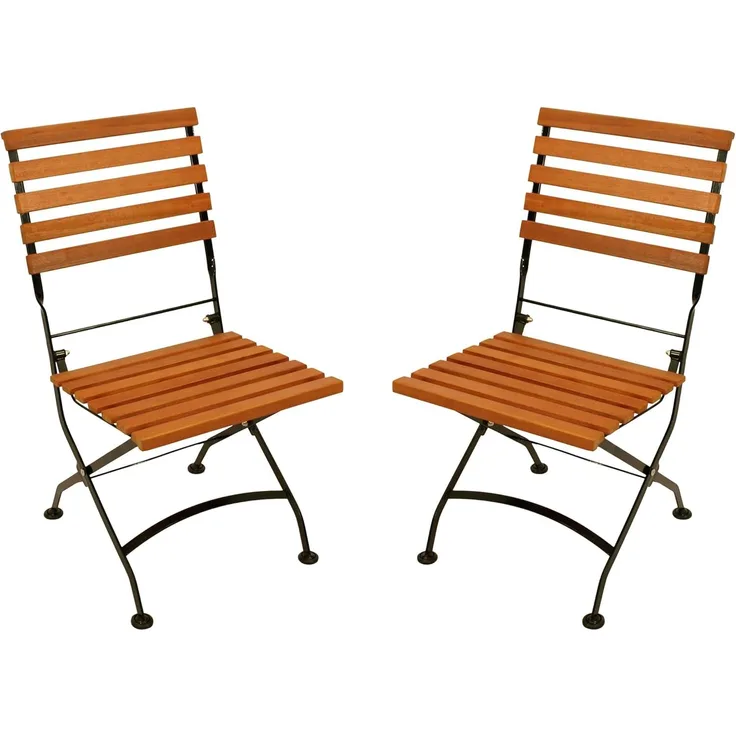 DEGAMO HOFGARTEN Klappstuhl, Stahl + Eukalyptus, schwarz/braun, 45cm 2-er Set