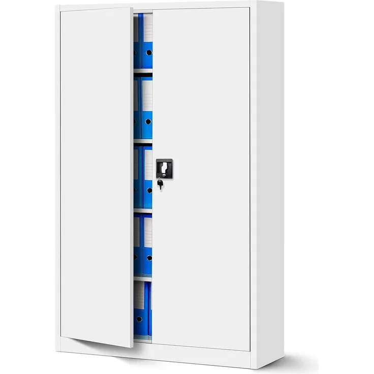 Büroschrank C001II Aktenschrank XXL Metallschrank Flügeltüren Stahlblech Pulverbeschichtung 185 x 115 x 40 cm (weiß/weiß)