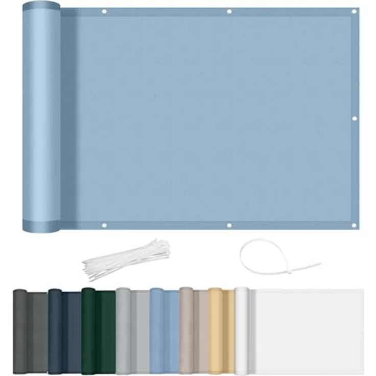 AXT SHADE Balkon Sichtschutz Wetterfest 90x500 cm Balkonverkleidung Balkonabdeckung Balkonbespannung Blickdichte Windschutz und UV-Schutz mit Kabelbinder für Balkongeländer-Graublau – Bild 2