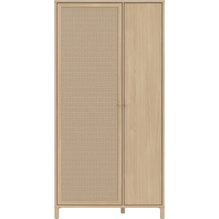 Forte SKELBIT Kleiderschrank 100, schmaler Schrank, 2-türig, Flur, Jugendzimmer, Schlafzimmer, Holzwerkstoff, Elegancia Eiche Holzdekor|Technorattan, 101,3 cm breit x 200,9 cm hoch x 52,9 cm tief