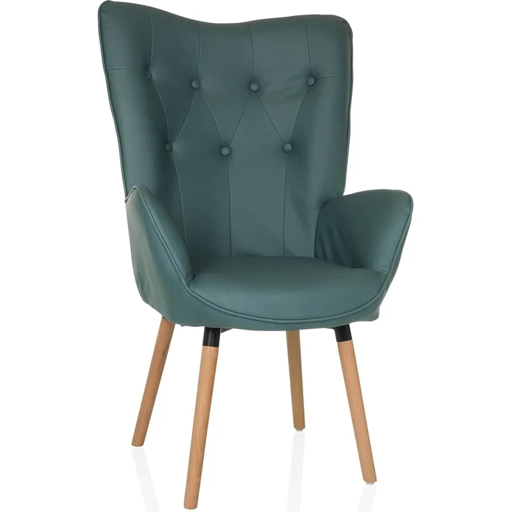 hjh LIVING Ohrensessel in Velour-Optik HAVENIO I Sessel für Wohnzimmer Schlafzimmer, Polsterstuhl mit Holzbeinen, Stoff Mint – Bild 1