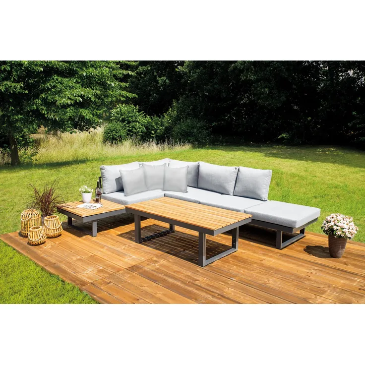 Greemotion 'San Jose' Loungegruppe, Aluminium/Teakholz/Polyester, grau