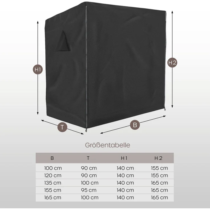 SANZARO Strandkorb Schutzhülle, winterfest, Polyester schwarz, 165 x 100 x 165 cm – Bild 5