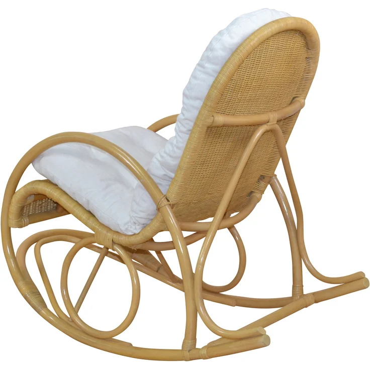 Schaukelstuhl aus Rattan handgefertigt, beige, Kissen creme – Bild 2
