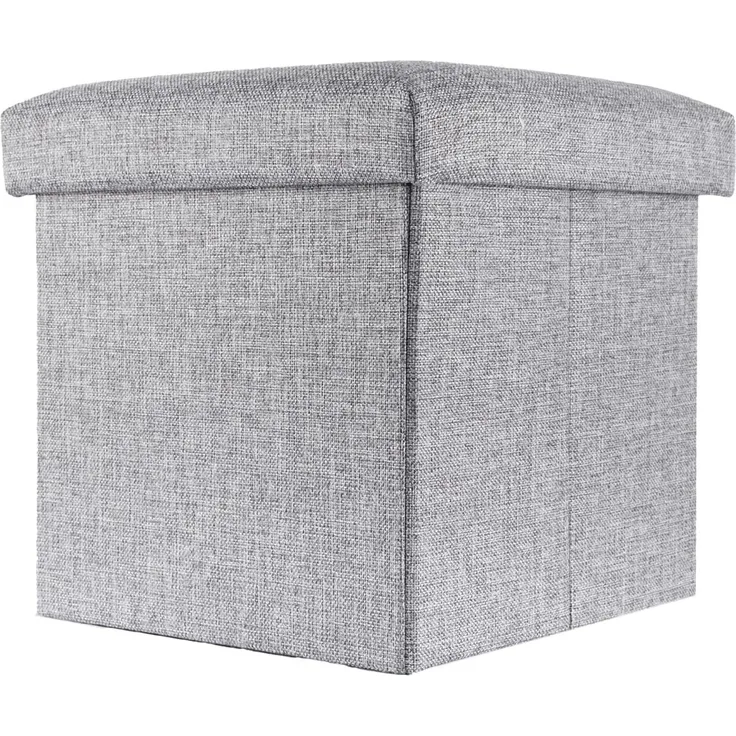 INTIRILIFE Faltbarer Sitzhocker 38 x 38 x 38 cm in Alaska GRAU - Sitzwürfel mit Stauraum und Deckel aus Stoff in Leinen Optik - Sitzcube Fußablage Aufbewahrungsbox Truhe Sitzbank