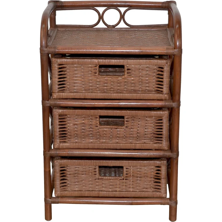Rattanregal mit 3 Schubladen – Handgeflochtene Kommode im Naturlook dunkelbraun – Bild 4