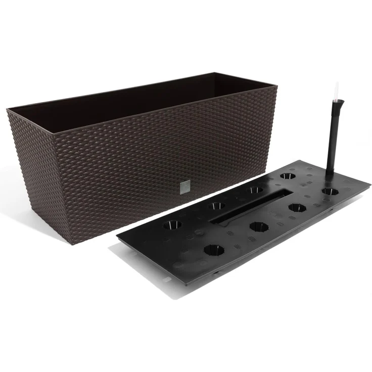 Prosperplast Blumenkasten Balkonkasten Rattan Optik Pflanzkasten Bewässerung Wasseranzeiger 30 Liter Braun – Bild 4