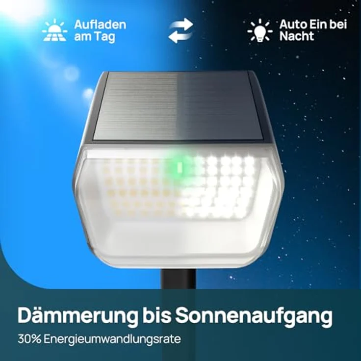 Linkind 60 Led Solarstrahler für außen Garten 800Lm, 6500K Tageslicht Gartenlampe mit Lade-Anzeige, 135°einstellbar Baumstrahler mit S-klasse Batterie, IP67 wetterfest Solar Baumbeleuchtung, 3 Stück – Bild 10