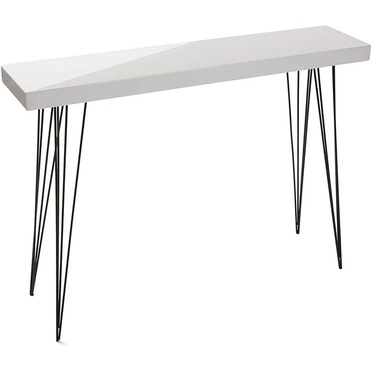 Versa White Dallas Schmales Möbelstück für den Eingangsbereich oder Flur, Moderner Konsolentisch, Maßnahmen (H x L x B) 80 x 25 x 110 cm, Holz und Metall, Farbe: Weiß