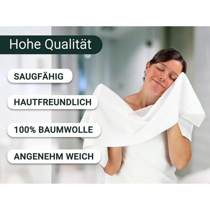 4er Set Handtücher 50x100 cm Baumwolle 420 g/qm weiß – Bild 3