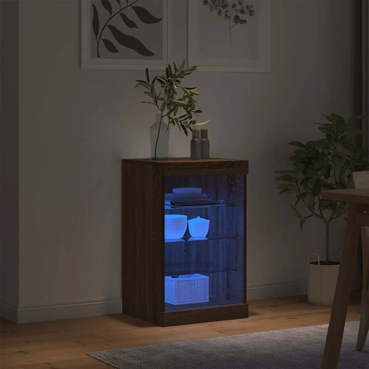 Sideboard, Kommode mit LED-Leuchten Braun Eichen-Optik 41x37x67 cm j1935p – Bild 4