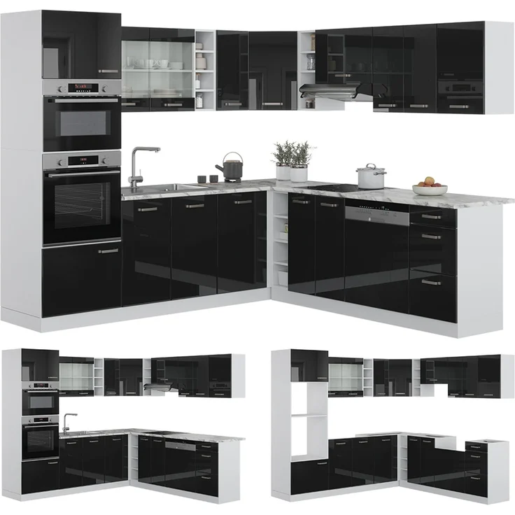 Eckküche R-Line Schwarz Hochglanz/Weiß 247 x 237 cm, AP Anthrazit Vicco – Bild 6