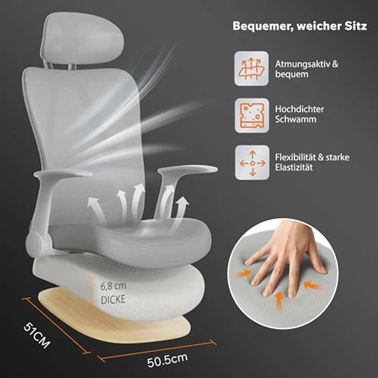 SENSE7 Gaming Stuhl Bürostuhl Ergonomisch Schreibtischstuhl Office Chair Chefsessel Drehstuhl Schreibtischsessel Verstellbar für Home Office Gamer PC bis 150kg Computerstuhl Bürosessel - Noxo Grau – Bild 5