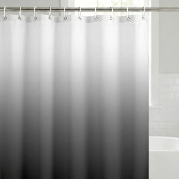 Americanflat Duschvorhang, 100% Polyester, wasserabweisend, mit Metallösen und 12 Duschvorhangringen, Farbverlauf, Duschvorhänge für Badezimmer, 71 x 74 cm, Grau