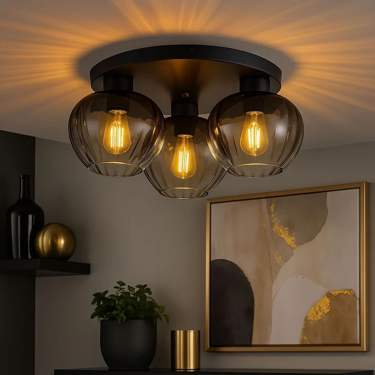 Deckenlampe, schwarz, Rauchglas, D 45 cm – Bild 5