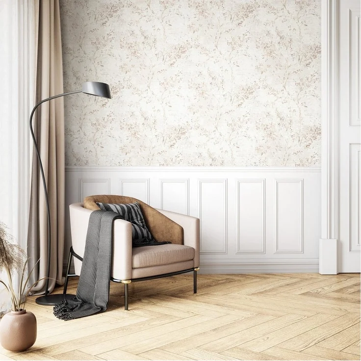 Newroom Vliestapete, Beige Tapete Floral Blätter - Vintage Blumentapete Hellgrau Lila 3D Optik Romantisch Äste Blätterranke für Schlafzimmer Wohnzimmer Küche, Mustertapete, Vintage – Bild 3