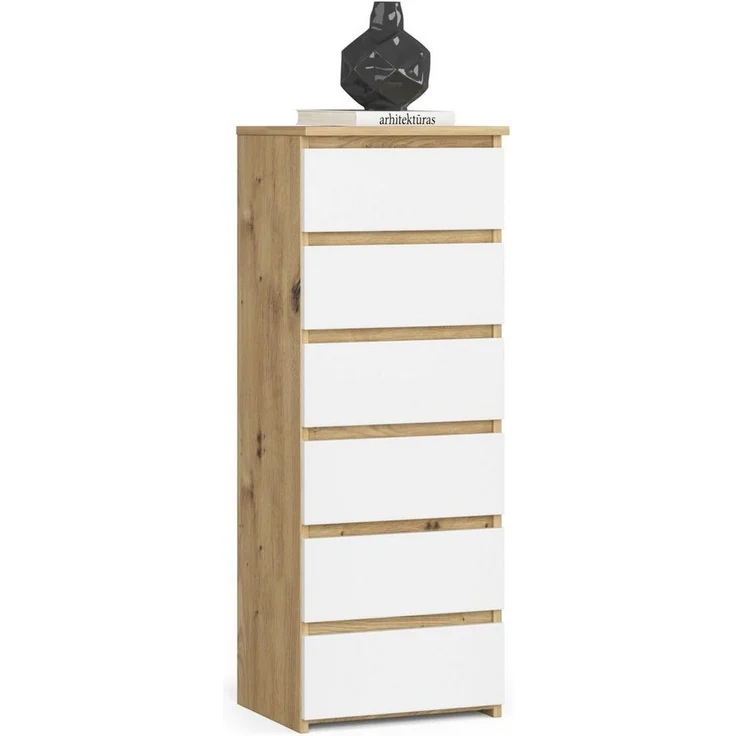 Home Collective Kommode 40 cm breit Holz Highboard Sideboard für Flur Schlafzimmer Wohnzimmer (Mehrzweckschrank Schrank schmal Kommode Schlafzimmer mit Schubladen), Kinderzimmer Organizer 109 cm hoch mit 6 Schubladen Artisan Eiche-weiß – Bild 1