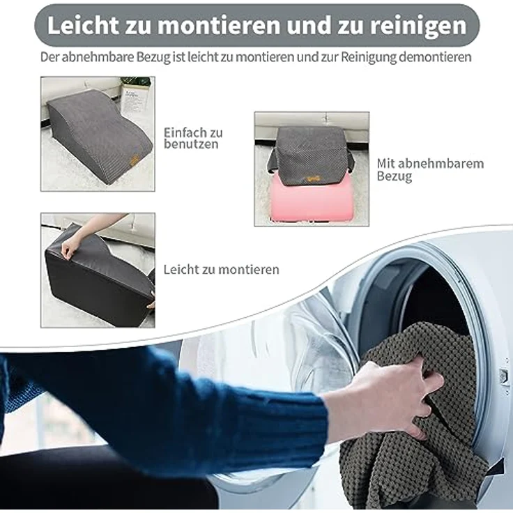 Nepfaivy Hundetreppe für Kleine Hunde 2-Stufig, Haustiertreppe für Bett und Sofa aus Hochdichtem Schwamm, Hunde Treppe Hunderampe mit Abnehmbarem, Waschbarem Bezug und Rutschfestem Boden, 55 x 40 x 30 cm – Bild 6