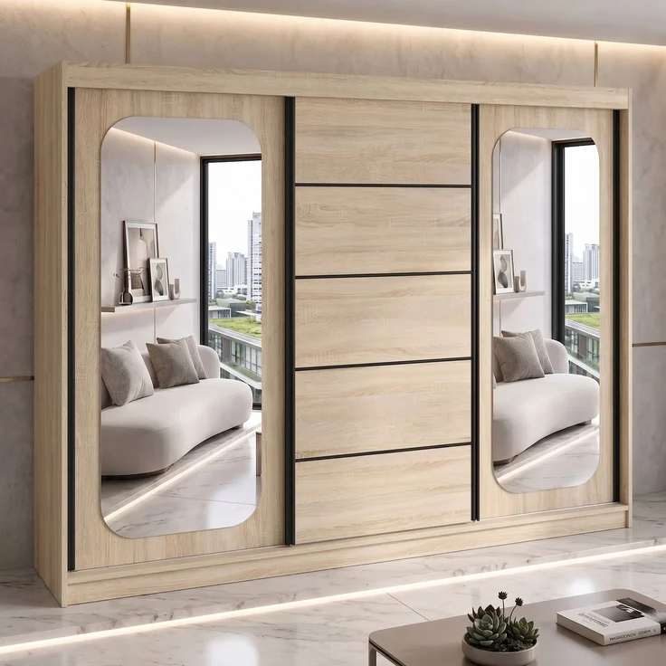 BELANO Schwebetürenschrank 200 cm mit Spiegel – Kleiderschrank mit Schiebetüren, Innenausstattung: Standard – Bild 2