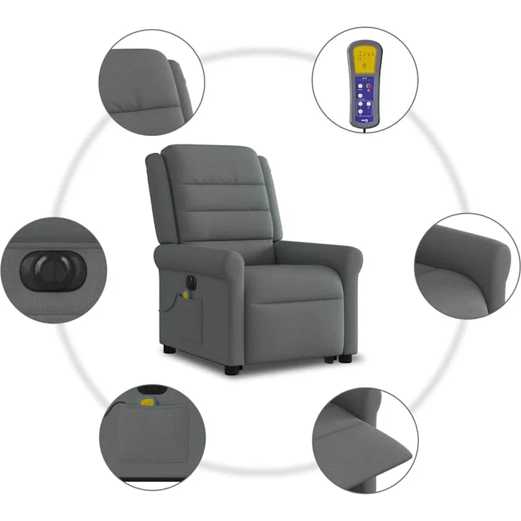 vidaXL Elektrischer Massagesessel mit Aufstehhilfe Dunkelgrau Stoff 3303345 – Bild 11