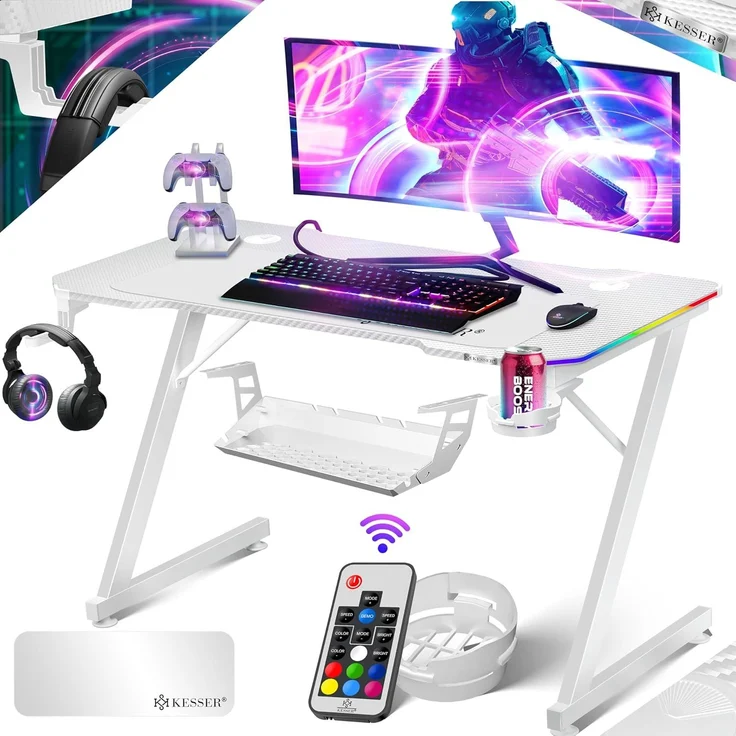 KESSER Gamingtisch, Gaming Schreibtisch mit Getränkehalter Ergonomischer Gamer Tisch – Bild 1