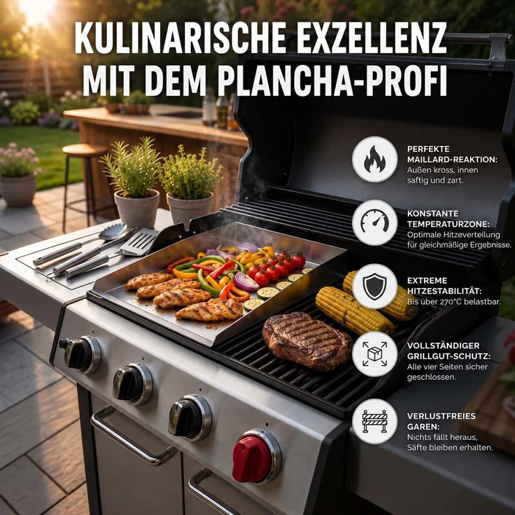 2x Plancha Grillplatte 30x40cm aus Edelstahl für Gasgrill & Kohlegrill – Bild 4