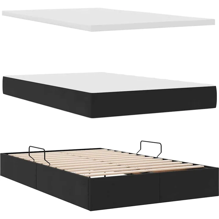 vidaXL Aufbewahrungsbett mit Matratze Schwarz 120 x 190 cm Samt 3372077 – Bild 8