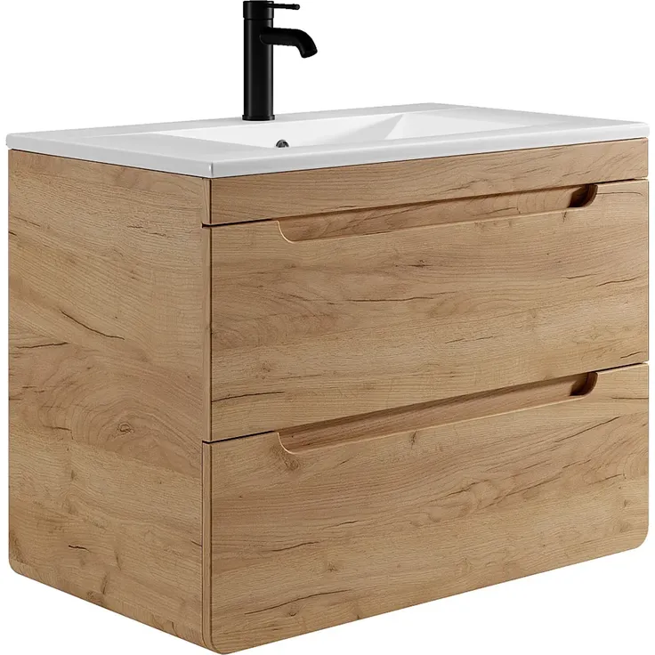 Vente-unique - Waschbeckenunterschrank hängend mit Einbauwaschbecken - Holzfarben - 80 cm - ARUBA
