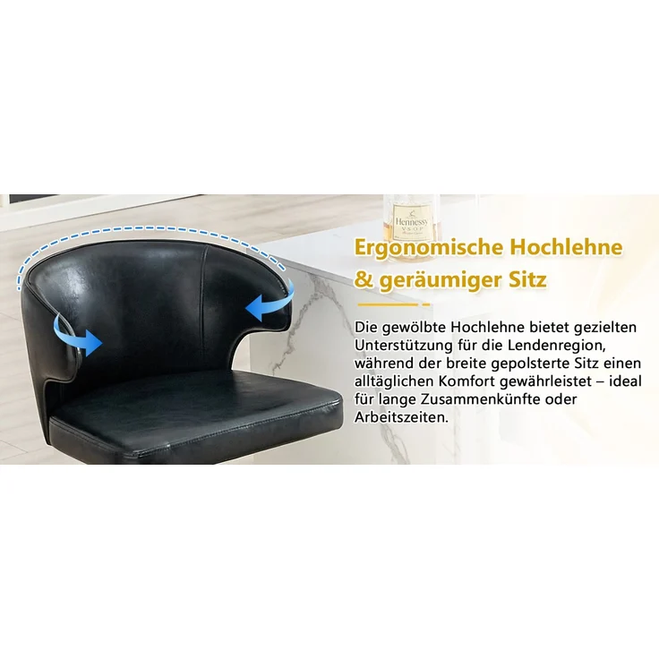 2er Set Barhocker mit Lehne Höhenverstellbar, 360° Drehbar Barstuhl mit großem Sockel & Fußstütze, Moderner Küchenhocker für Bar Küche Theke (Nur Stühle)--Schwarz--110x45x49.7cm--YOUDENOVA – Bild 7