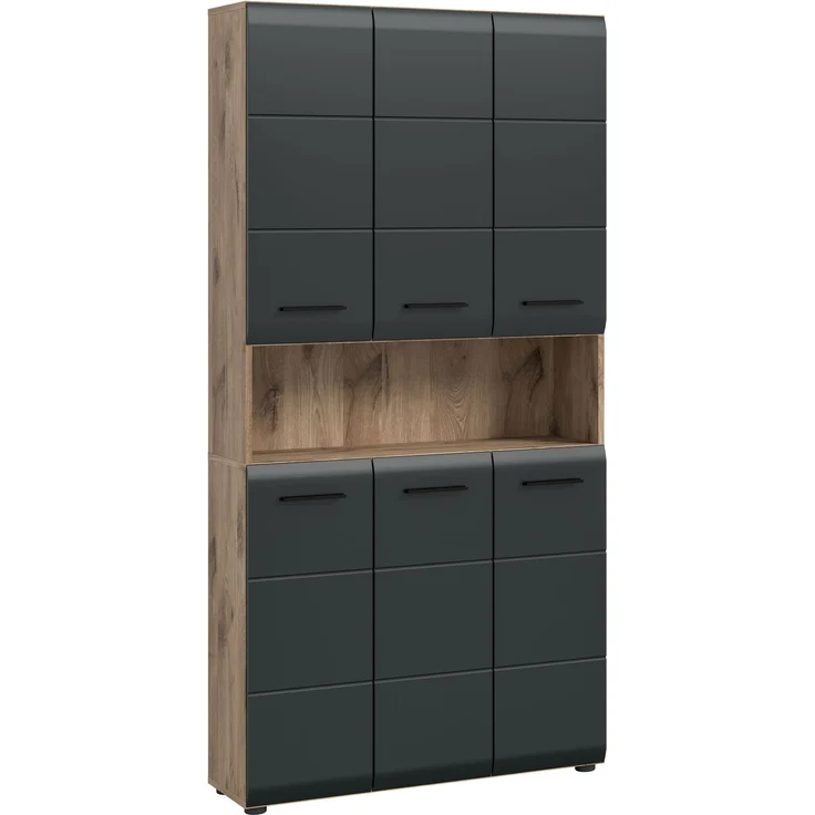 Mehrzweckschrank (B/H/T: 90x185x30 cm) in schwarz matt und Nox Oak Nachbildung – Bild 1