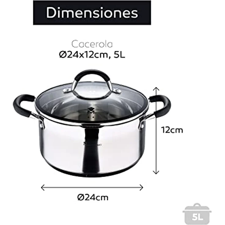 Topf mit Deckel Masterpro foodies bgmp-1502-bk Edelstahl (5 L) 24 x 12 cm – Bild 3