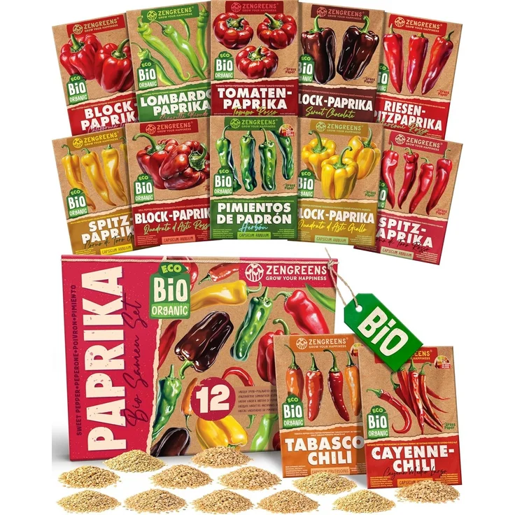 ZenGreens® - Bio Paprikasamen im 12er Set - 12 Paprika Samen für den einfachen Anbau im Garten, Balkon oder Hochbeet - Pflanzensamen - Saatgut – Bild 1