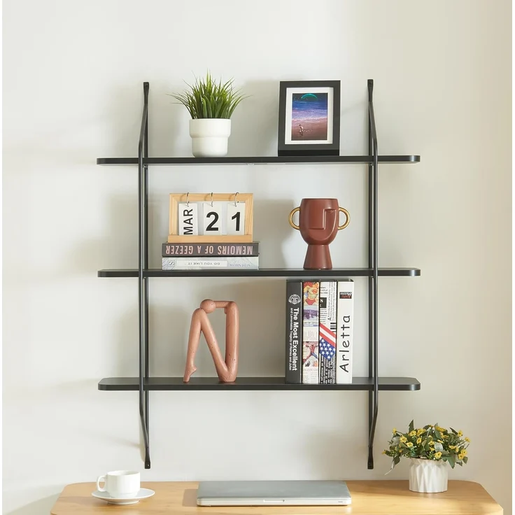 Wandregal Østfold 100x80x21 cm Schwarz [en. casa] – Bild 3