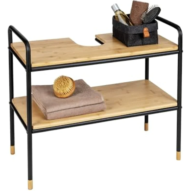 Avilia Badezimmermöbel mit 2 Ablagen, aus Bambus, 70 x 60 x 33,5 cm, Schwarz und Braun – Bild 5
