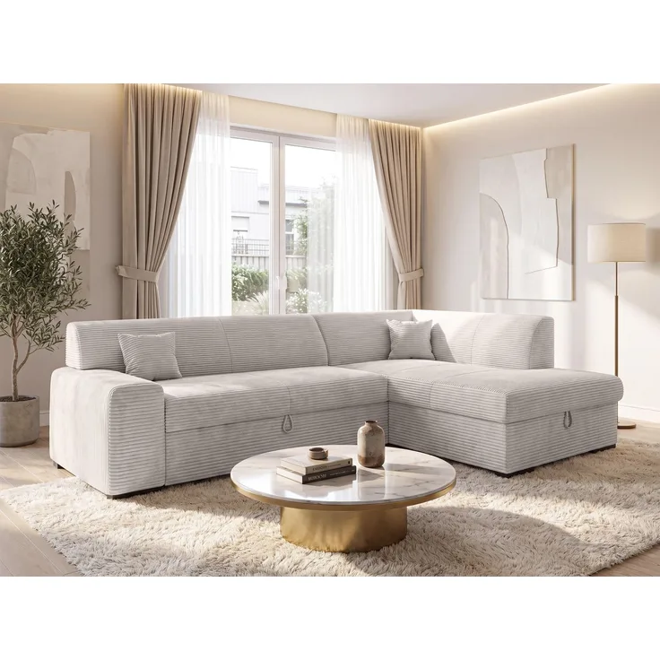 AX LIVING Eckcouch Weiß Lucera 260 cm Elfenbeinweiß Schlafsofa R