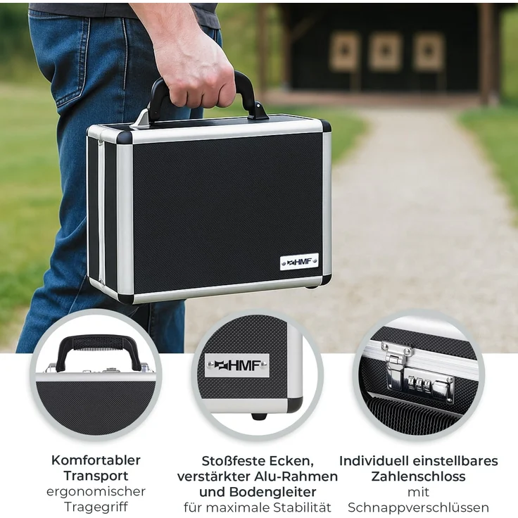 HMF Aufbewahrungsbox Transportkoffer mit Noppenschaumstoff im Deckel und Boden, Universalkoffer mit Zahlenschloss, 31 x 26 x 11 cm – Bild 4
