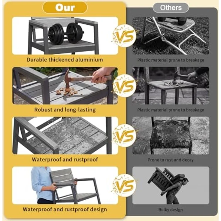 JUMMICO Gartenstühle 6 Stück, klappbar, stapelbar & breitere Rückenlehne, Voll-Aluminium Gestell mit Holzoptik – Bild 4