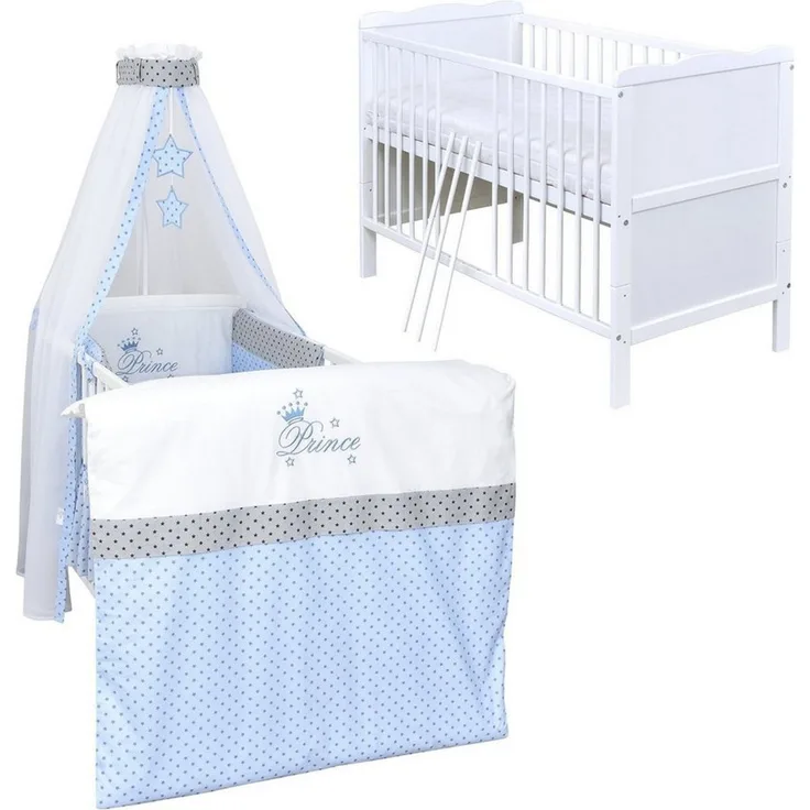Baby-Delux Komplettbett Babybett Jack Komplettset, 10-tlg, Kinderbett 70x140 cm weiß, Bettset verschiedene Designs