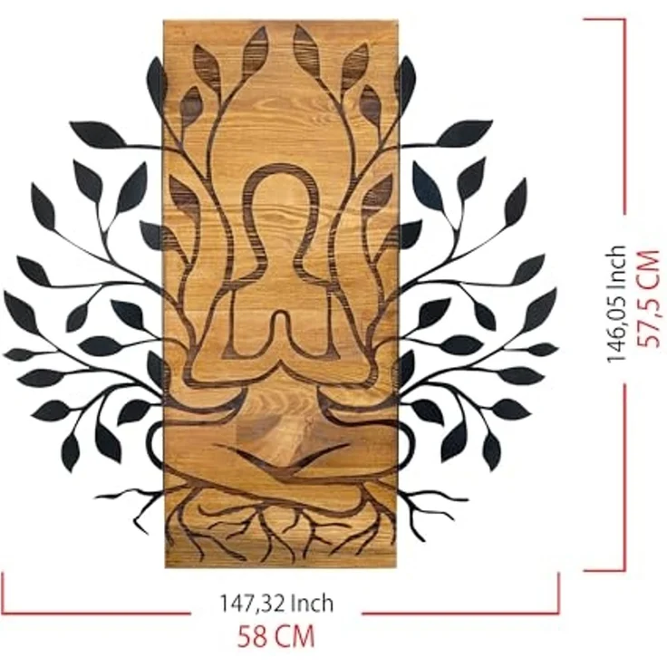 Wallity 'Meditation' Dekoratives Wandaccessoire aus Holz, Schwarznuss, 57,5 x 58 cm – Bild 6
