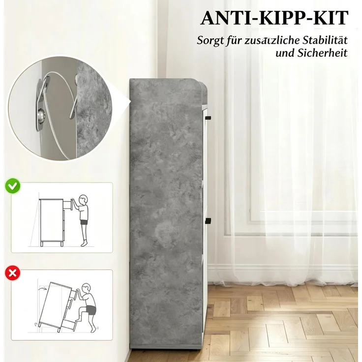 DESVIAE Garderobenschrank Schuhschrank Grau-Weiß aus Spanplatte – 83x90,5x24 cm – 2 Kippschränke – Bild 6