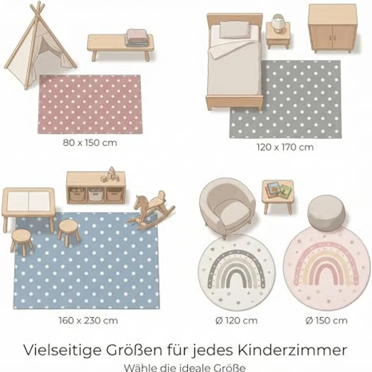 Jimri Kinderteppich Happy Friends Teppich für Kinderzimmer, Kinderteppich Bär Hase Panda, Rechteckig – Bild 8